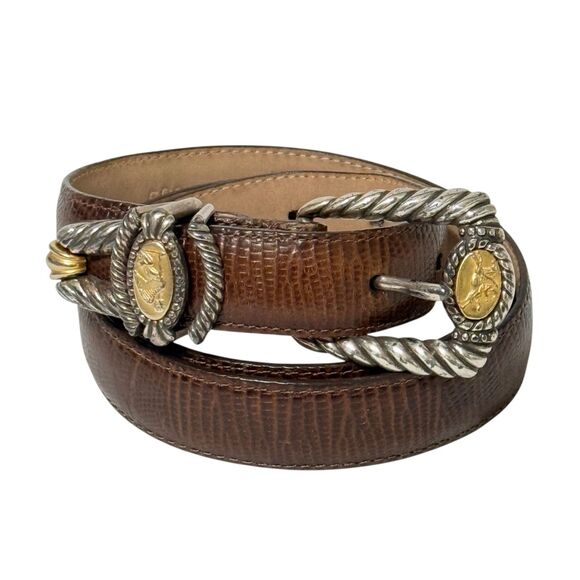 Vtg Brighton Museum Collection Brown Leather Belt Greco Roman Coin Rope Buckle L main image 10